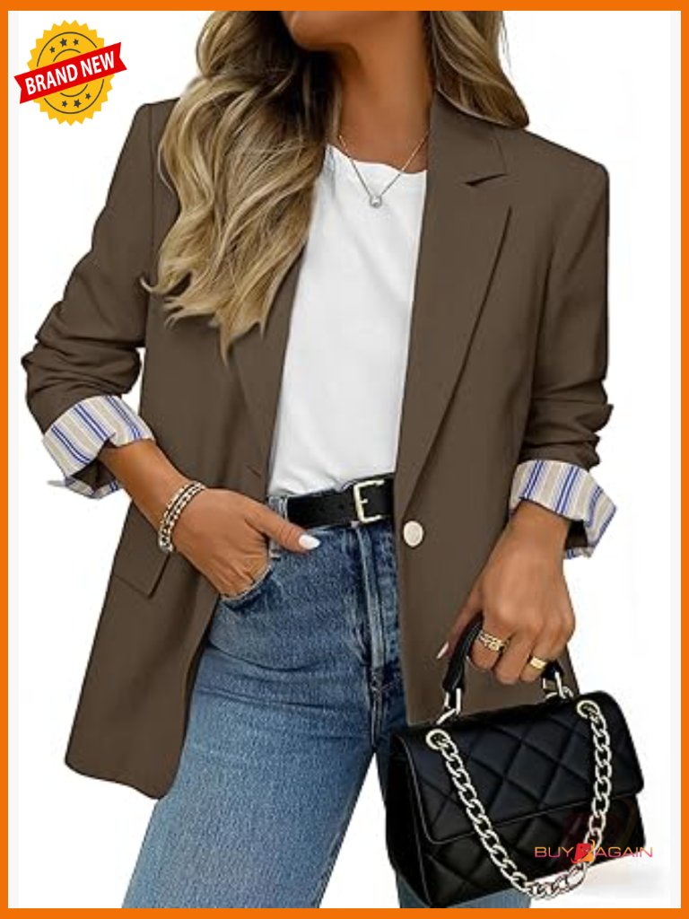 Women's Blazer Long Sleeve Work Business Suit Jacket With Pockets Striped Cuff